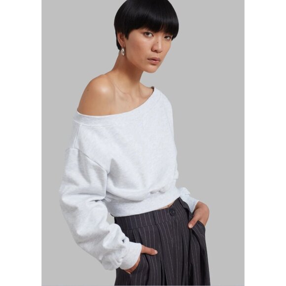 The Frankie Shop Tops - The Frankie Shop Gine Cropped Sweatshirt Off The Shoulder Grey Melange Size M/L